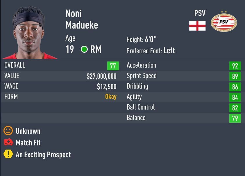 Young winger Madueke is an exciting prospect in Career Mode (Image via Sportskeeda)