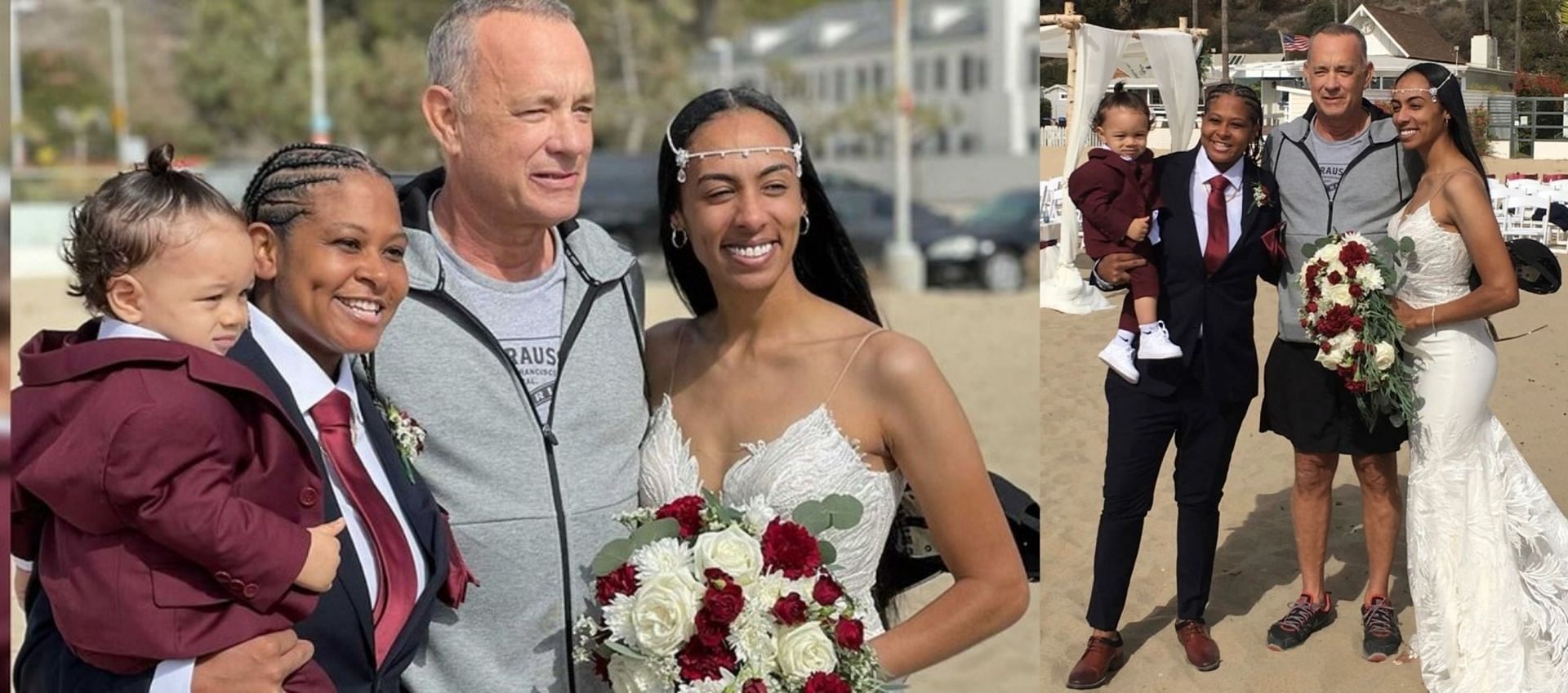 Tom Hanks with Diciembre and Tashia Farries accompanied by their one-year-old child (Image via Shanell Minor)