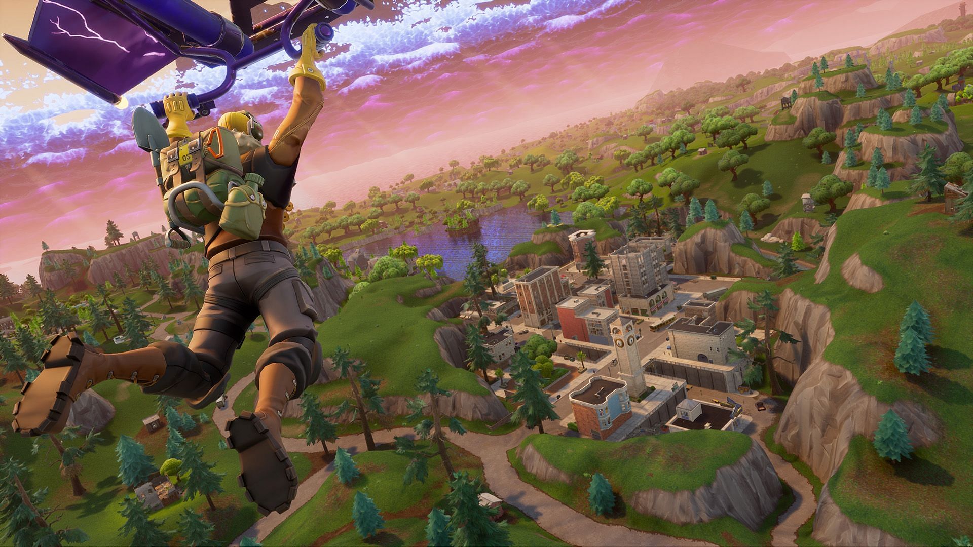 A player gliding down to the island (Image via Epic Games)