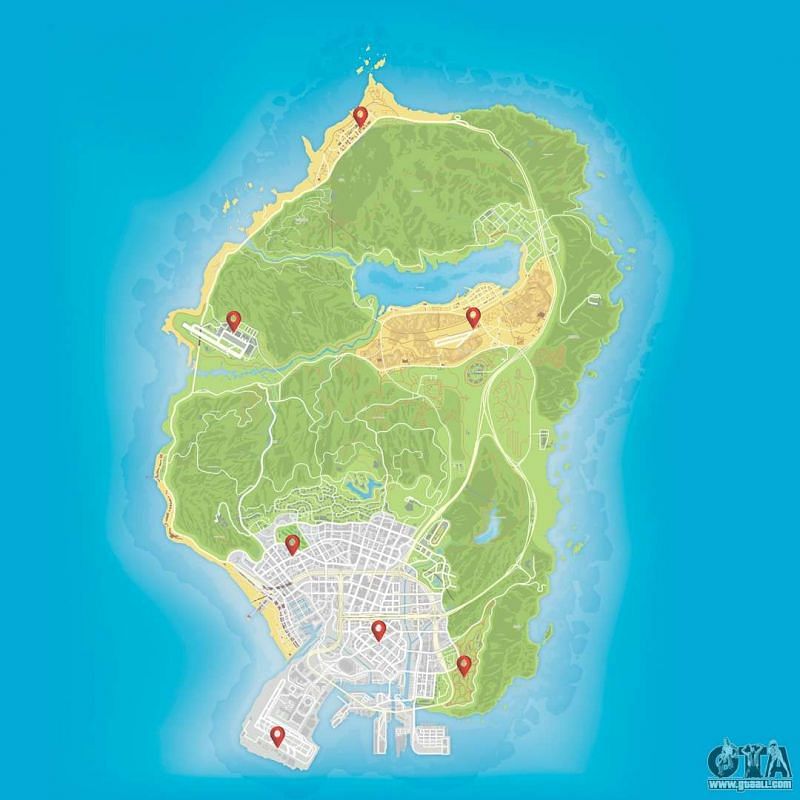 All seven locations (Image via GTA 5)