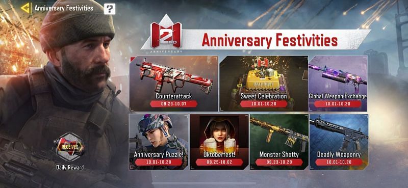 All events that players can participate in the second anniversary celebrations (Image via Call of Duty Mobile)