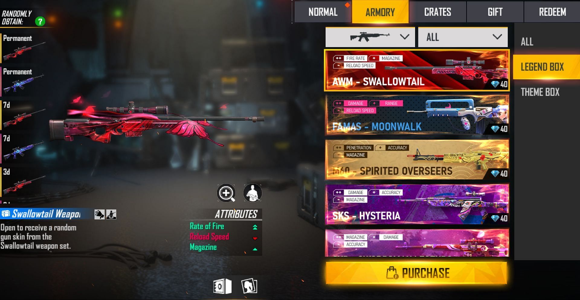 The skin is avaialble in the Swallowtail Weapon Loot Crate (Image via Free Fire)