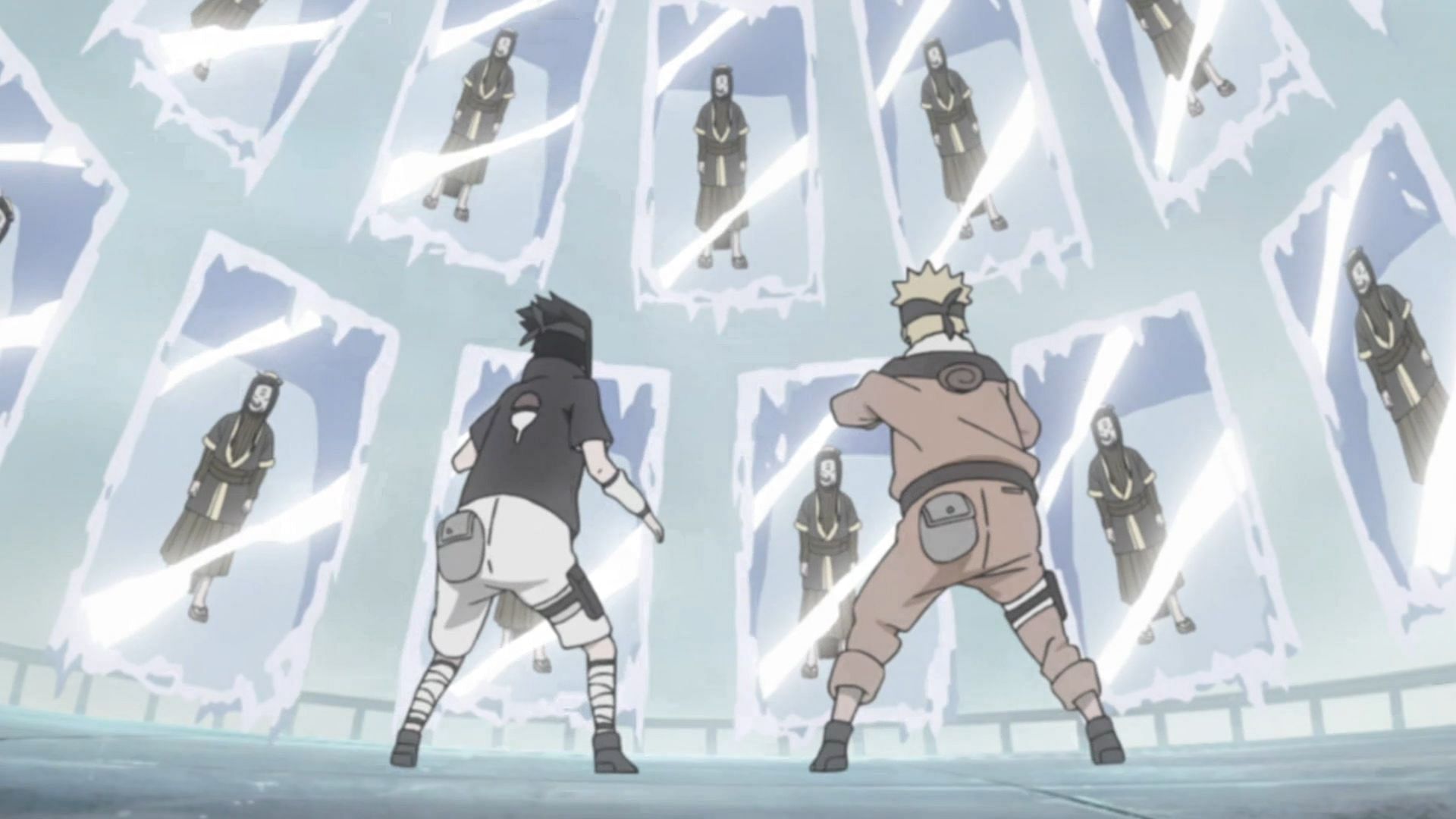 Naruto and Sasuke face Haku&#039;s Demonic Mirroring Ice Crystals (Image credits: naruto.fandom.com)