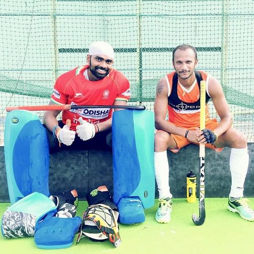 SV Sunil (right) with Indian team goalkeeper PR Sreejesh.