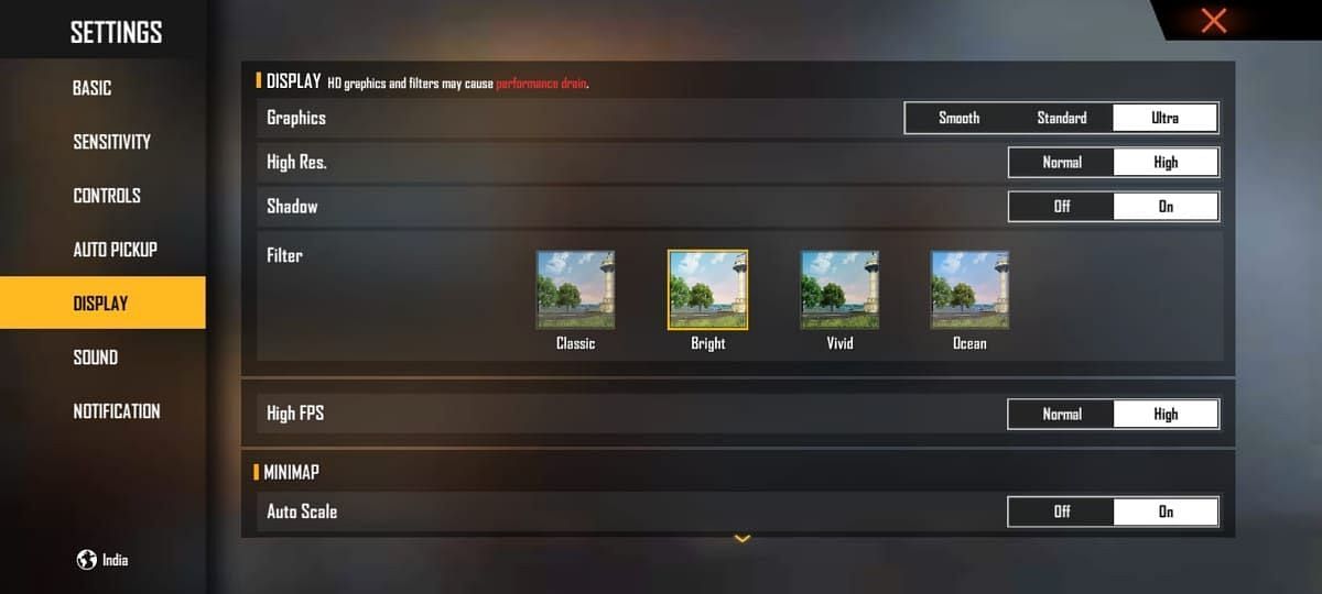 Ideal settings for high-end devices (Image via Free Fire)
