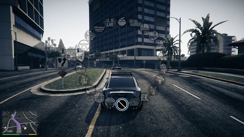 It&#039;s similar to the Weapon Wheel, except it features radio stations, instead (Image via Rockstar Games)