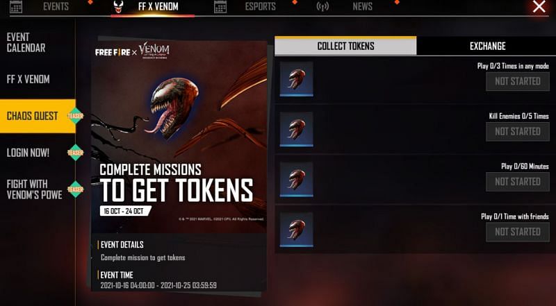 Ways to acquire Carnage Tokens (Image via Free Fire)