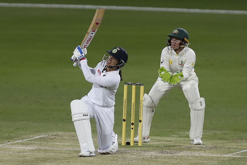 Smriti Mandhana in action during Pink Ball Test against Australia