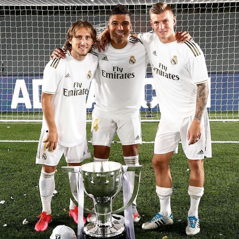 Real Madrid midfield trio celebrating one of their several trophies(Image via Instagram / @ lukamodric10)