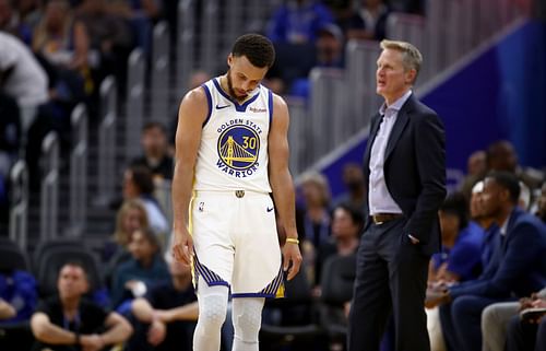 Head coach Steve Kerr with Stephen Curry of the Golden State Warriors