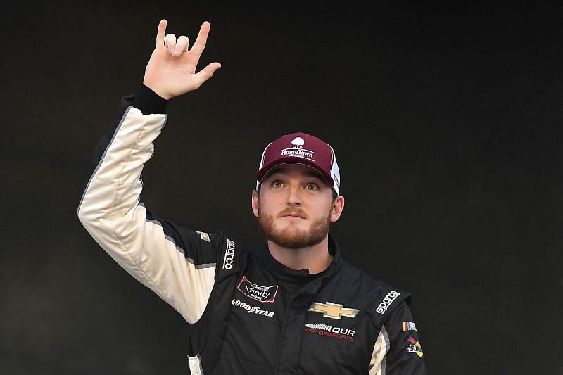 Ty Dillon enters the stage during pre-race ceremonies prior to the NASCAR Xfinity Series Food City 300 at Bristol Motor Speedway on September 17, 2021 (Photo by Logan Riely/Getty Images)