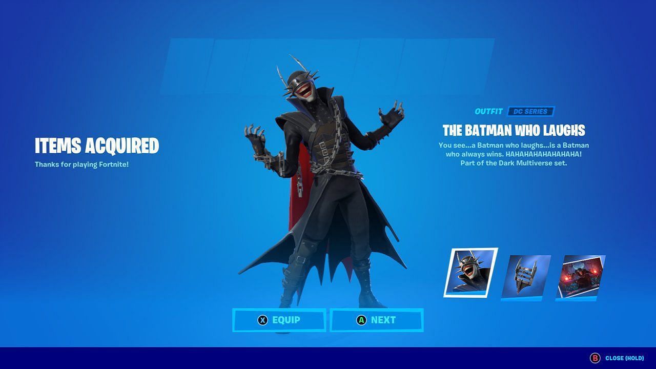 The Batman Who Laughs, a combination of Batman and Joker, has arrived in-game. Image via Epic Games