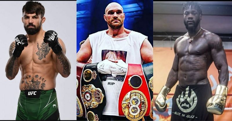 Mike Perry (left), Tyson Fury (centre) and Deontay Wilder (right) [Image Credit: @platinummikeperry, @gypsyking101 &amp; @bronzebomber via Instagram]