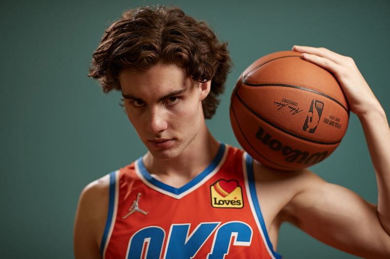 Josh Giddey at the 2021 NBA Rookie Photo Shoot for the Oklahoma City Thunder