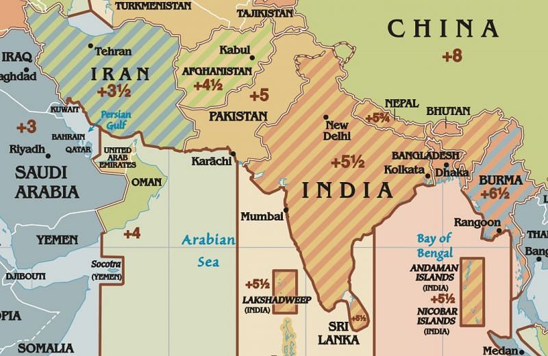 An example of some Asian states&#039; timezones in relation to UTC (Image via Jakub Marian)