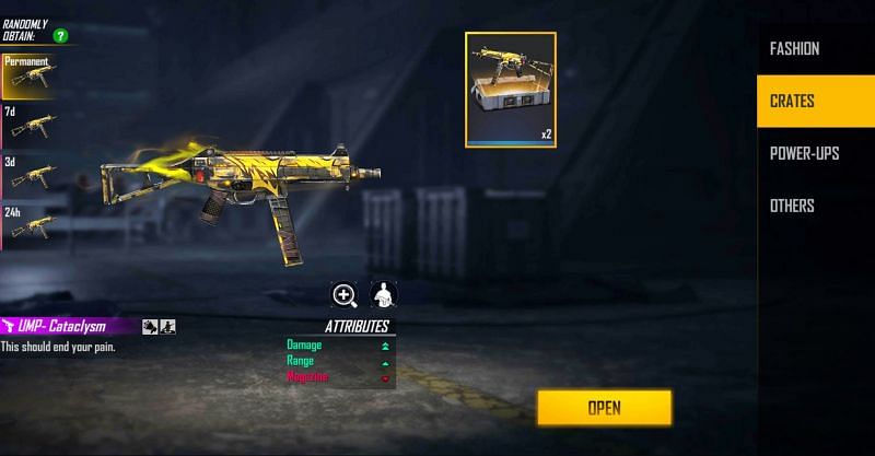 UMP Cataclysm weapon loot crates are the reward for the new code (Image via Free Fire)