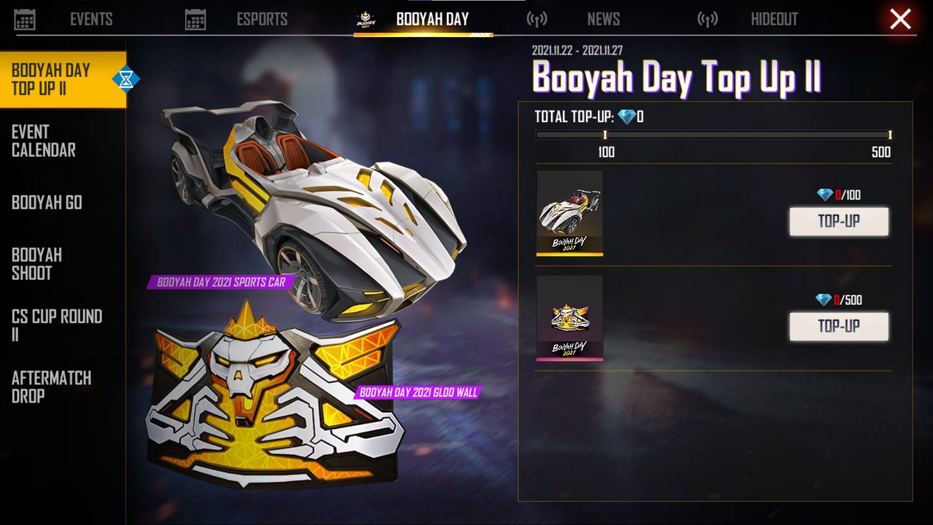 Booyah Day Top Up 2 started on 22 November (Image via Free Fire)