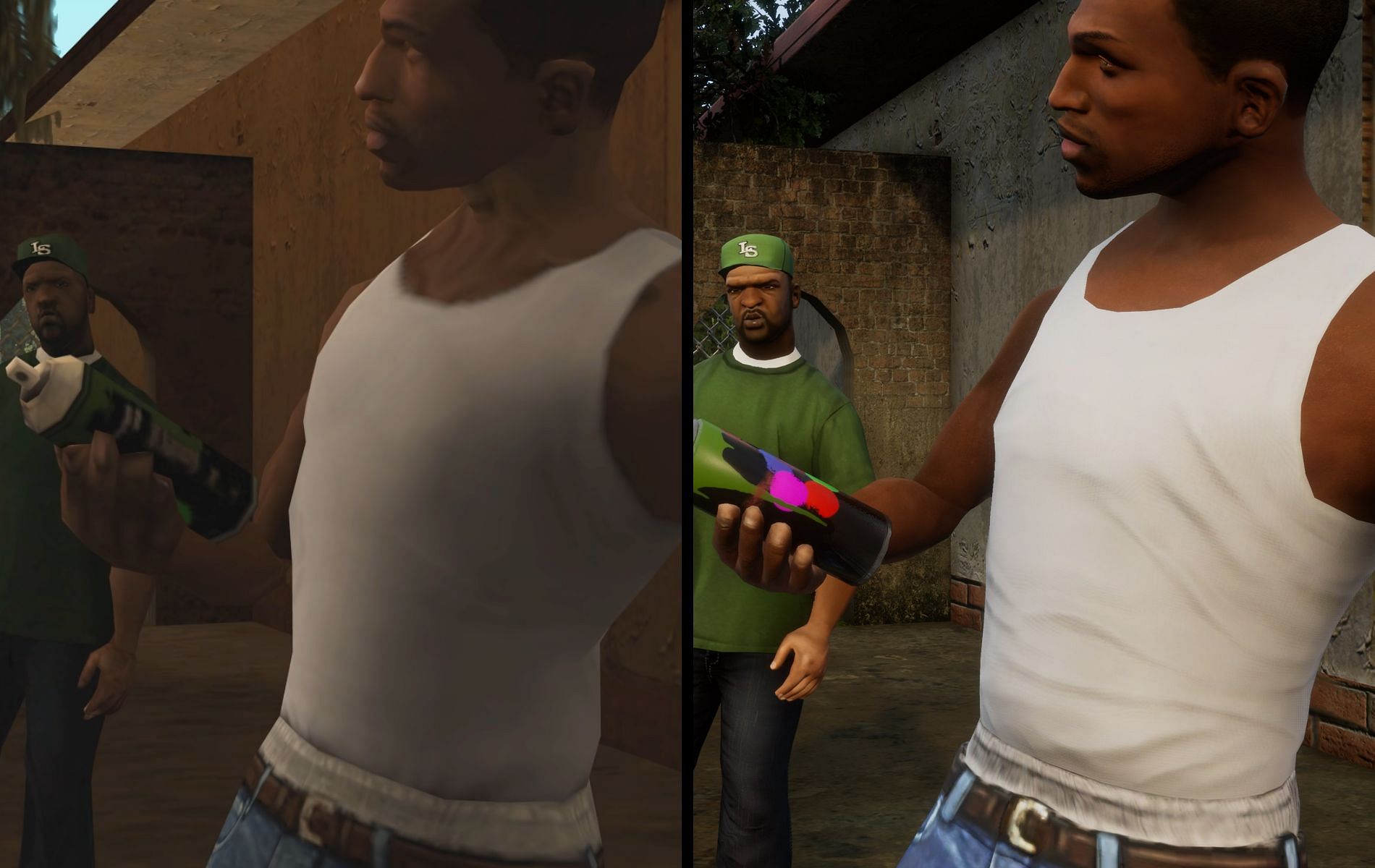 GTA San Andreas on the left, the GTA Trilogy on the right (Image via Rockstar Games)