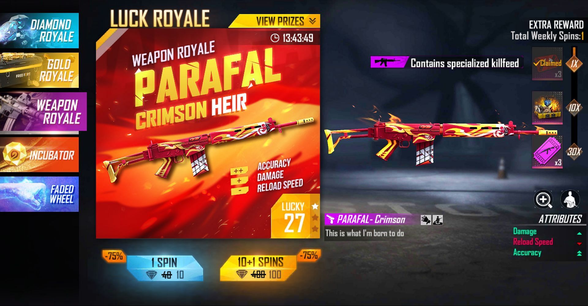 A single spin is priced at 10 diamonds (Image via Free Fire)