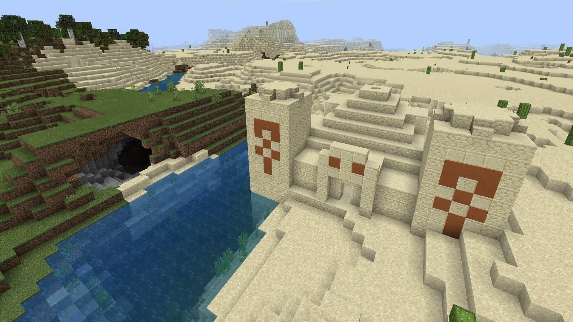 A desert temple and river at spawn (Image via Minecraft)