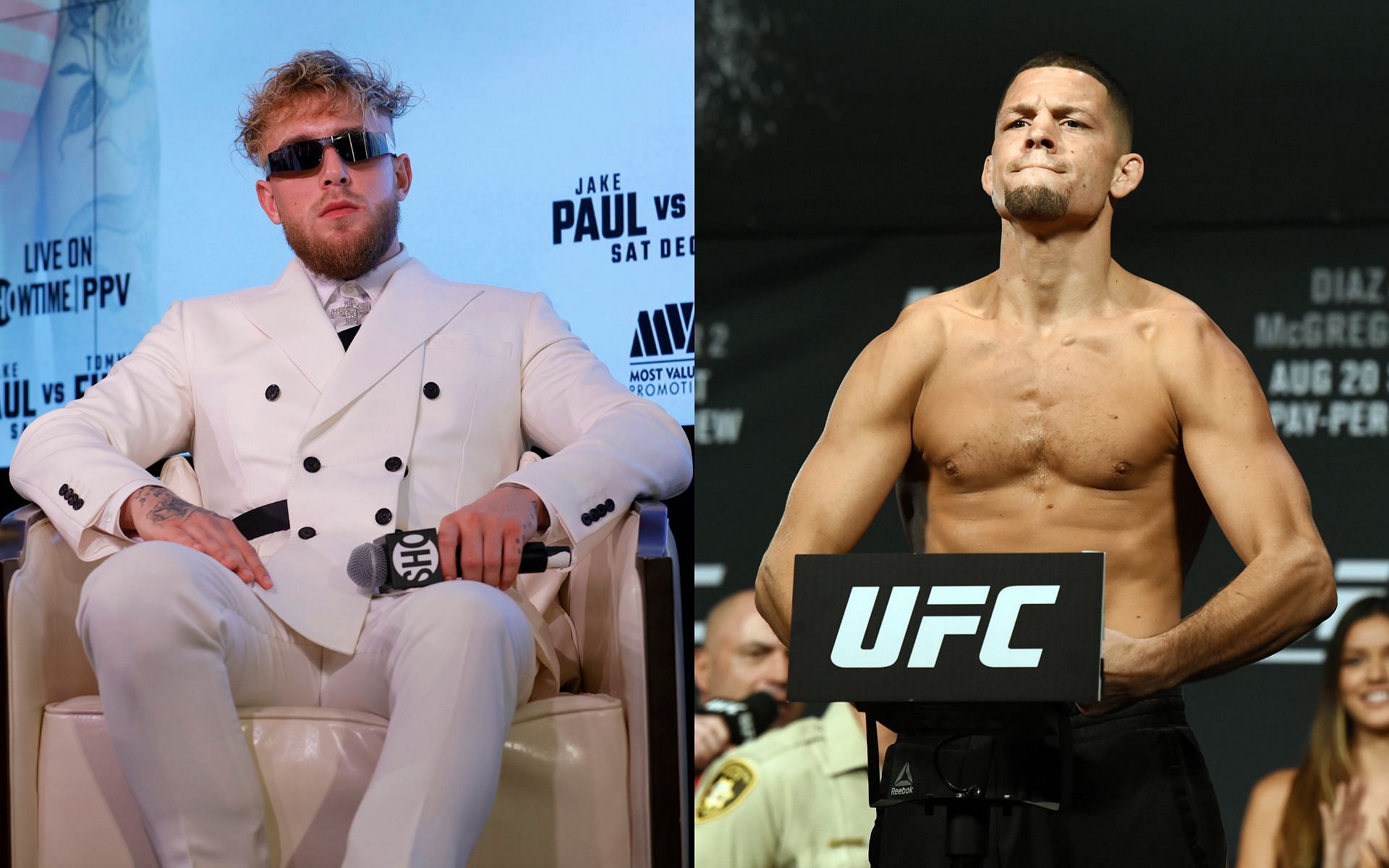 Boxer Jake Paul (left) and mixed martial artist Nate Diaz (right)