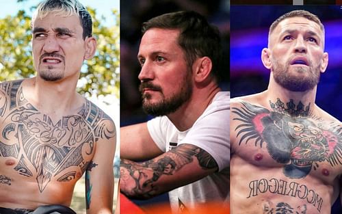 Max Holloway (left), John Kavanagh (center), Conor McGregor (right) [Credits: @blessedmma, @thenotoriousmma via Instagram, @john_kavanagh via Twitter]