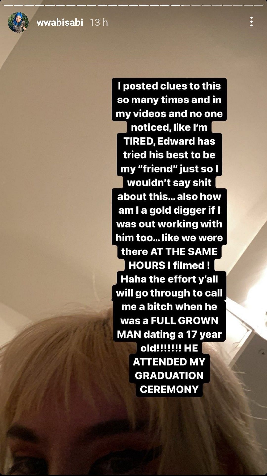 Nicole Land&#039;s grooming allegations against Edward Centeno posted on Instagram stories (Image via wwabisabi/ Instagram)