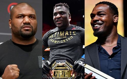 Quinton Jackson (left); Francis Ngannou (center); Jon Jones (right)