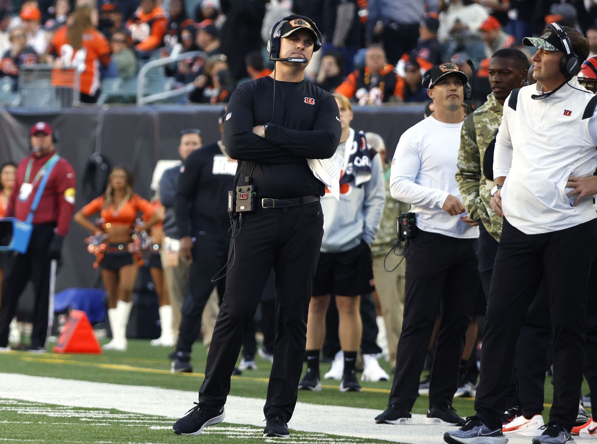 Benglas head coach Zac Taylor looks on glumly during his team&#039;s 41-16 divisional loss to Cleveland on Sunday (Photo: Getty)
