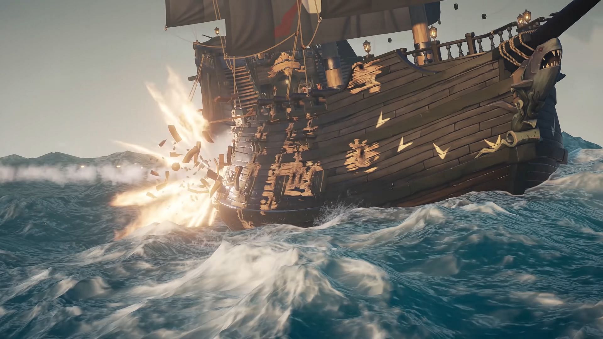 A ship damaged by a canon (Image via Sea of Thieves)