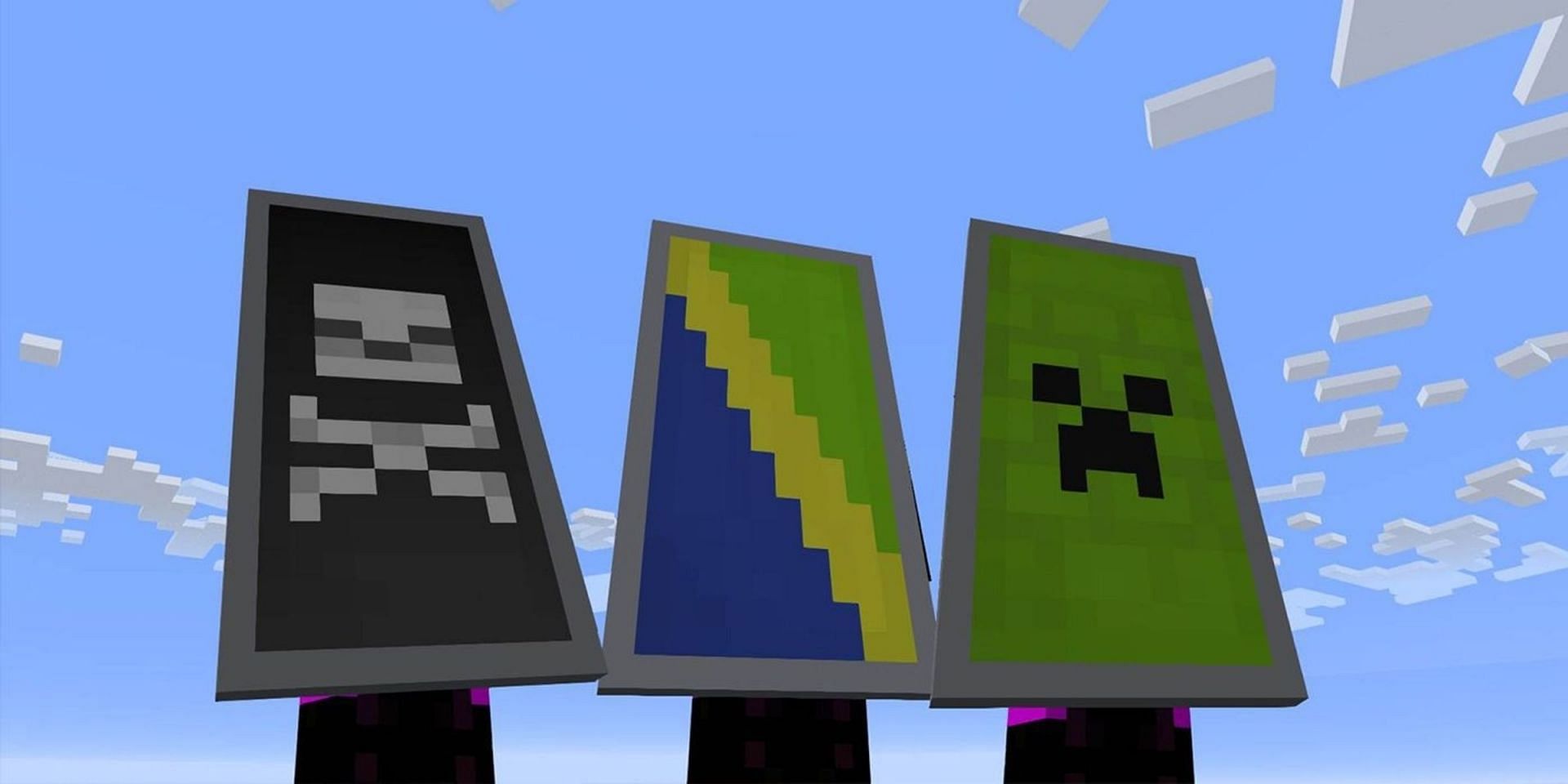 Various patterns can be applied to banners, and then shields, creating a huge number of customization options (Image via Mojang).