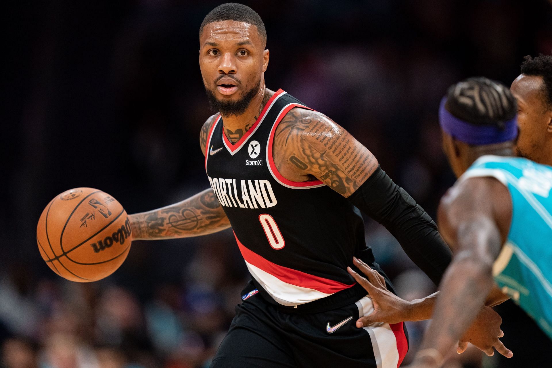 Damian Lillard in action for the Portland Trail Blazers against the Charlotte Hornets.