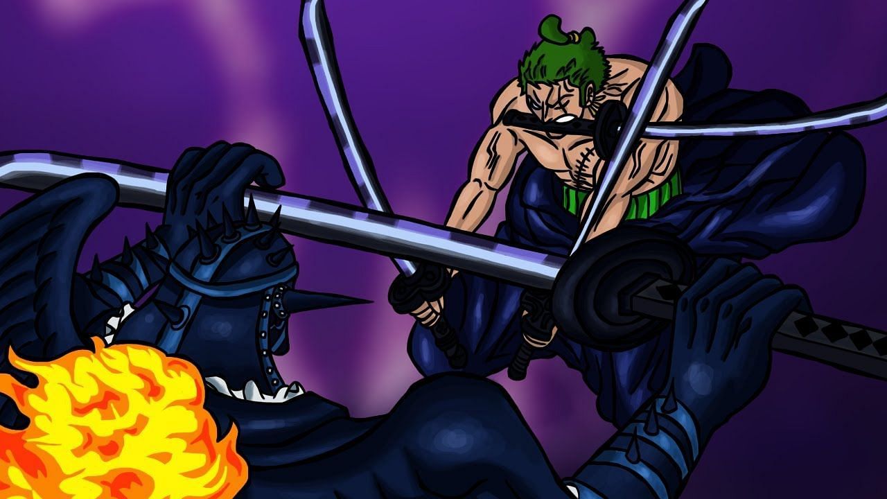 Fanart of Zoro fighting King (Image via YouTube)