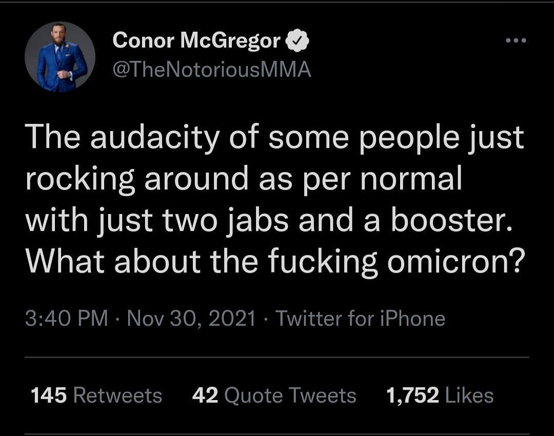 Conor McGregor shares his concerns about the outbreak of the omicron variant of Covid-19