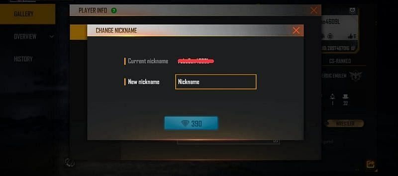 Fill up the new nickname and use the diamonds or name change card(Image via Garena Free Fire)