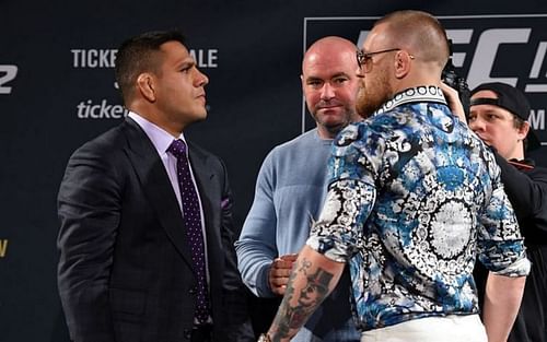 Rafael dos Anjos (left) and Conor McGregor (right)