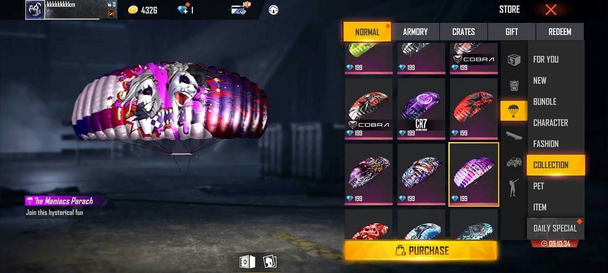 Maniacs Parachute skin (Image via Free Fire Max)