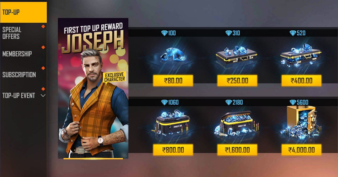 Top-up options in-game (Image via Free Fire)