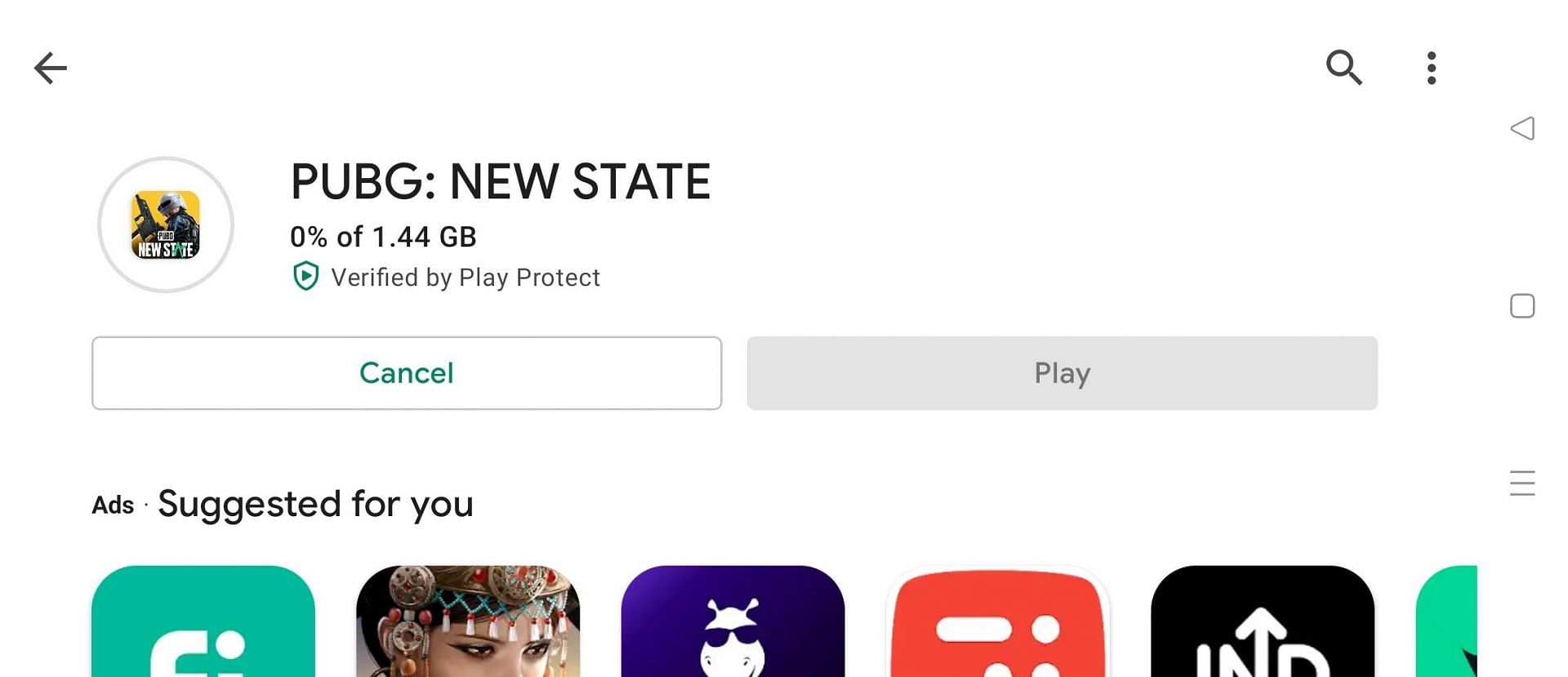 This is the size of PUBG New State on the Google Play Store (Image via Google Play Store)