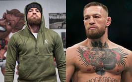 Conor McGregor reacts after teammate Peter Queally loses to Patricky Freire at Bellator 270