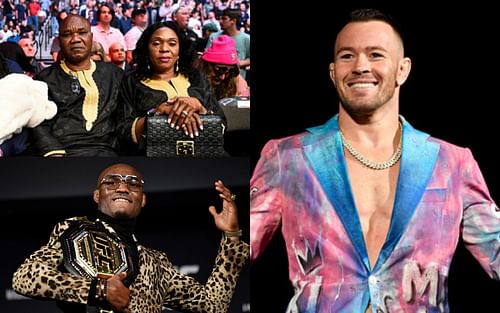 Kamaru Usman's parents (top left); Kamaru Usman (bottom left); Colby Covington (right)