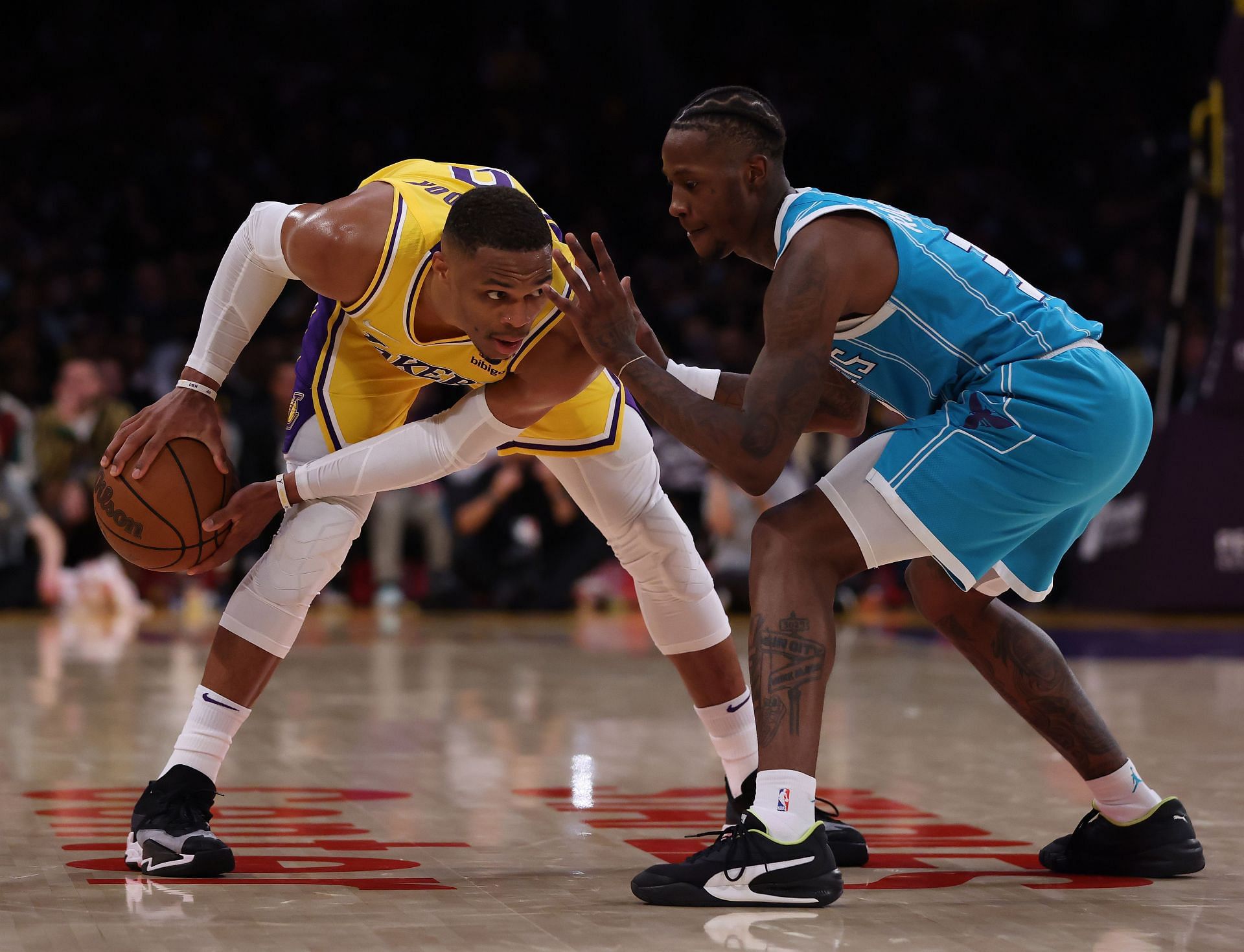 Los Angeles Lakers guard Russell Westbrook looks to find his groove