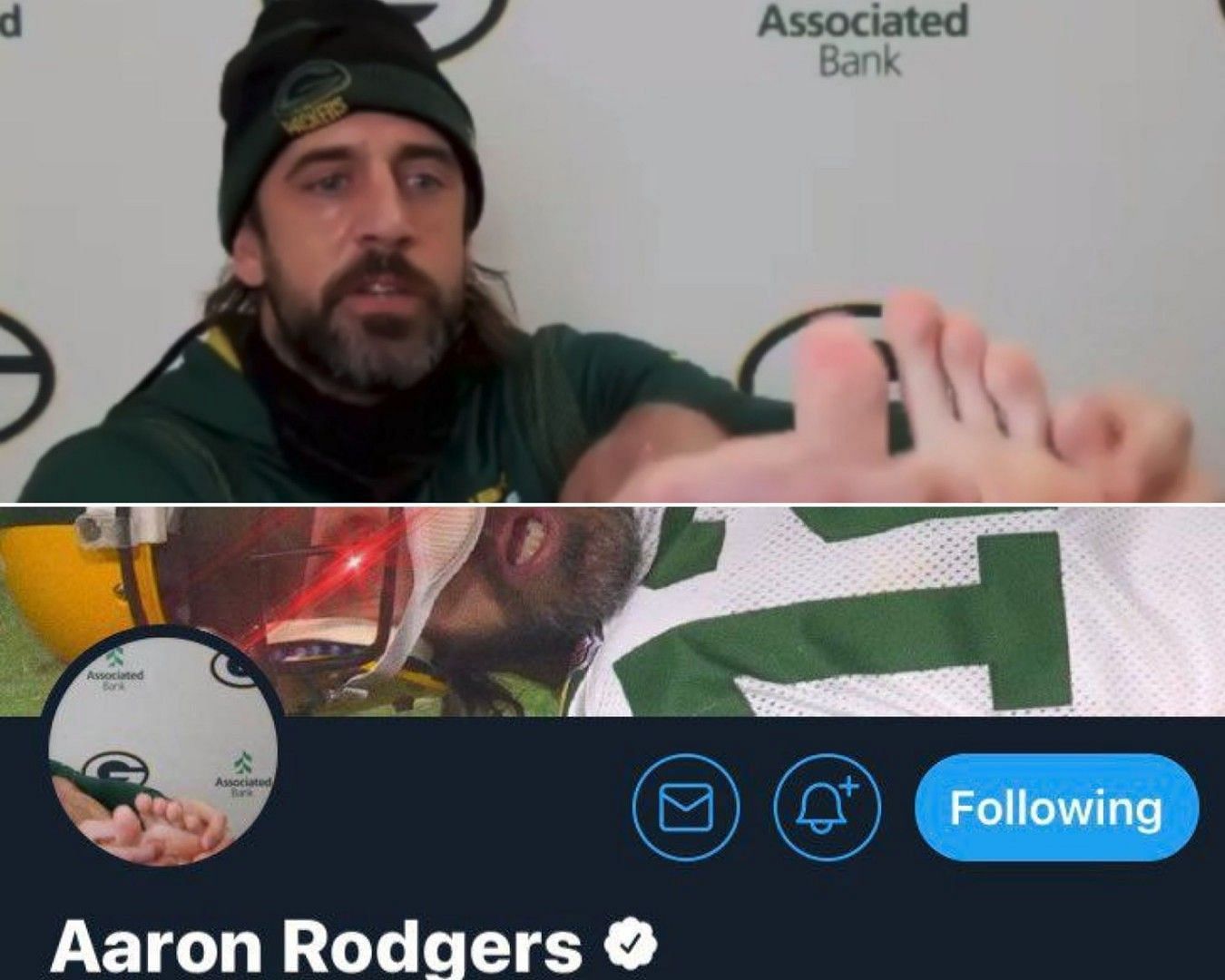 Rodgers shows his toe and then changes his display picture