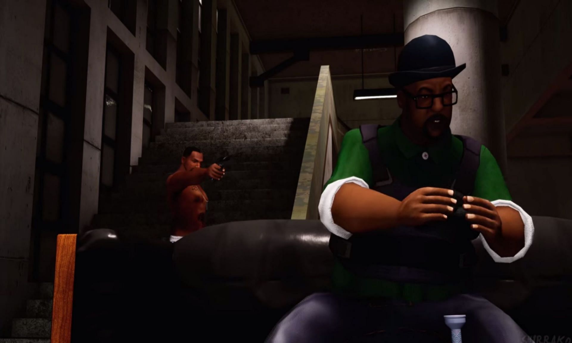 CJ and Big Smoke have a final confrontation (Image via Rockstar)