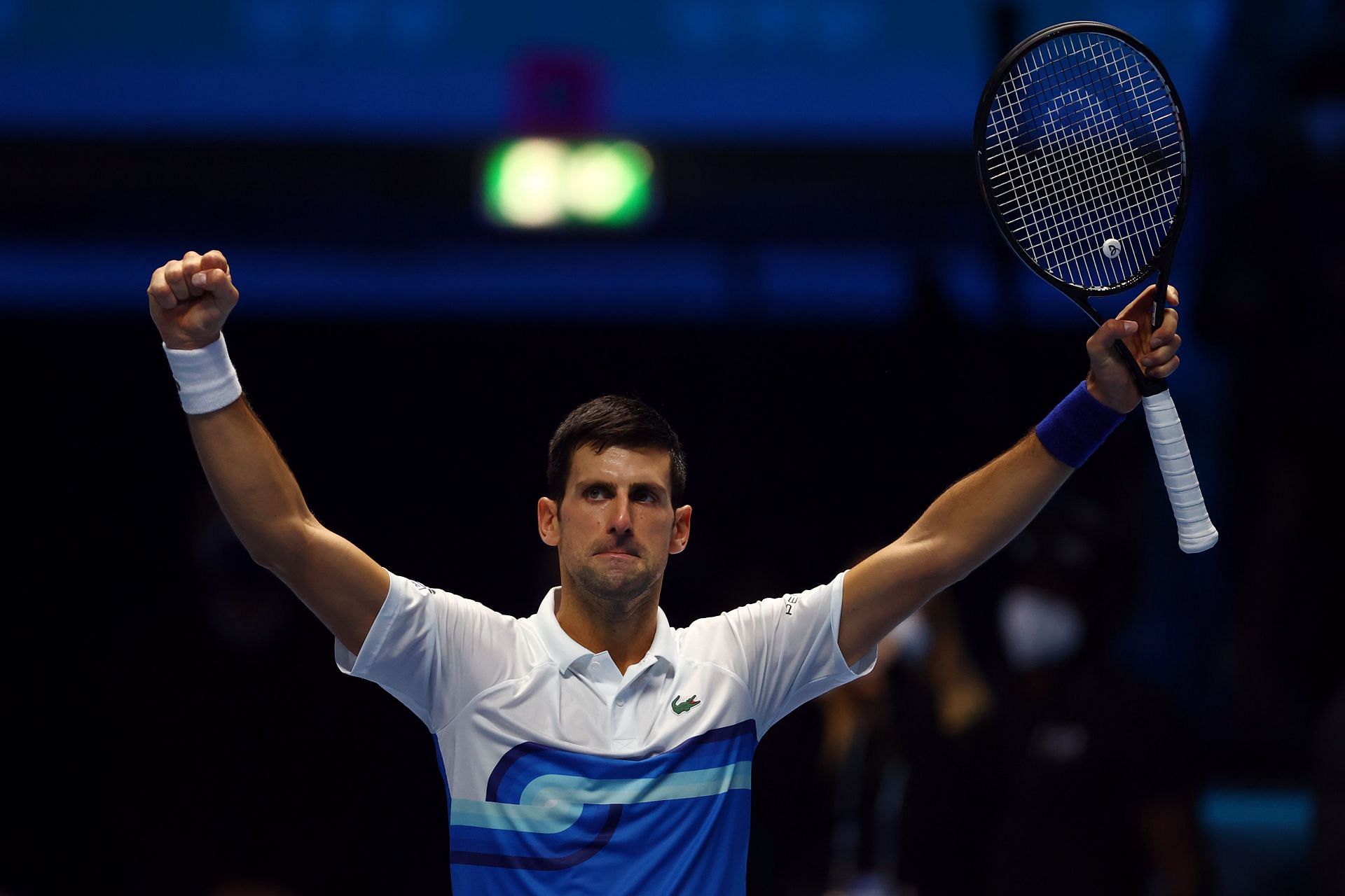 Novak Djokovic celebrates his win at the Nitto ATP World Tour Finals