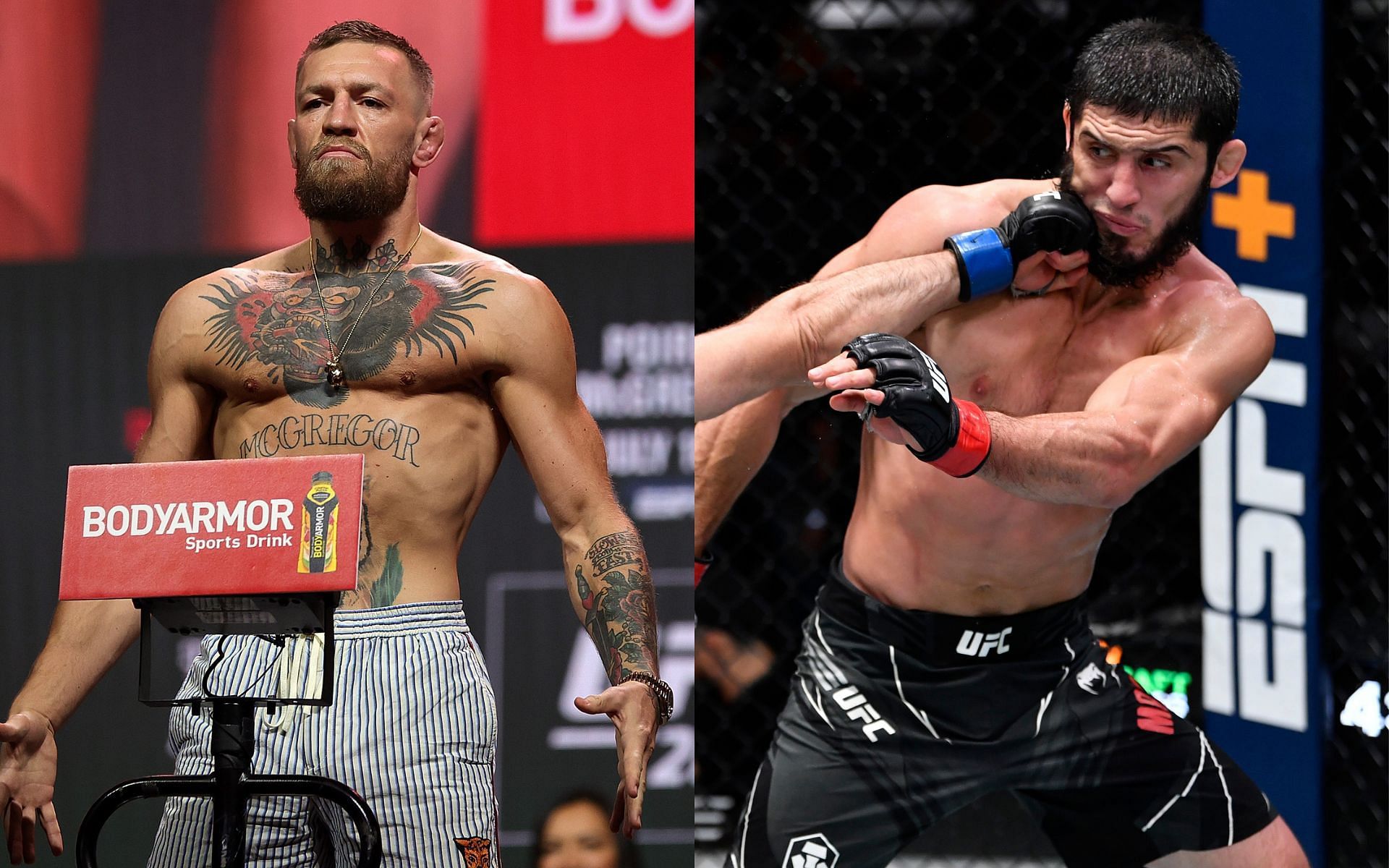 UFC lightweight contenders Conor McGregor (left) and Islam Makhachev (right)