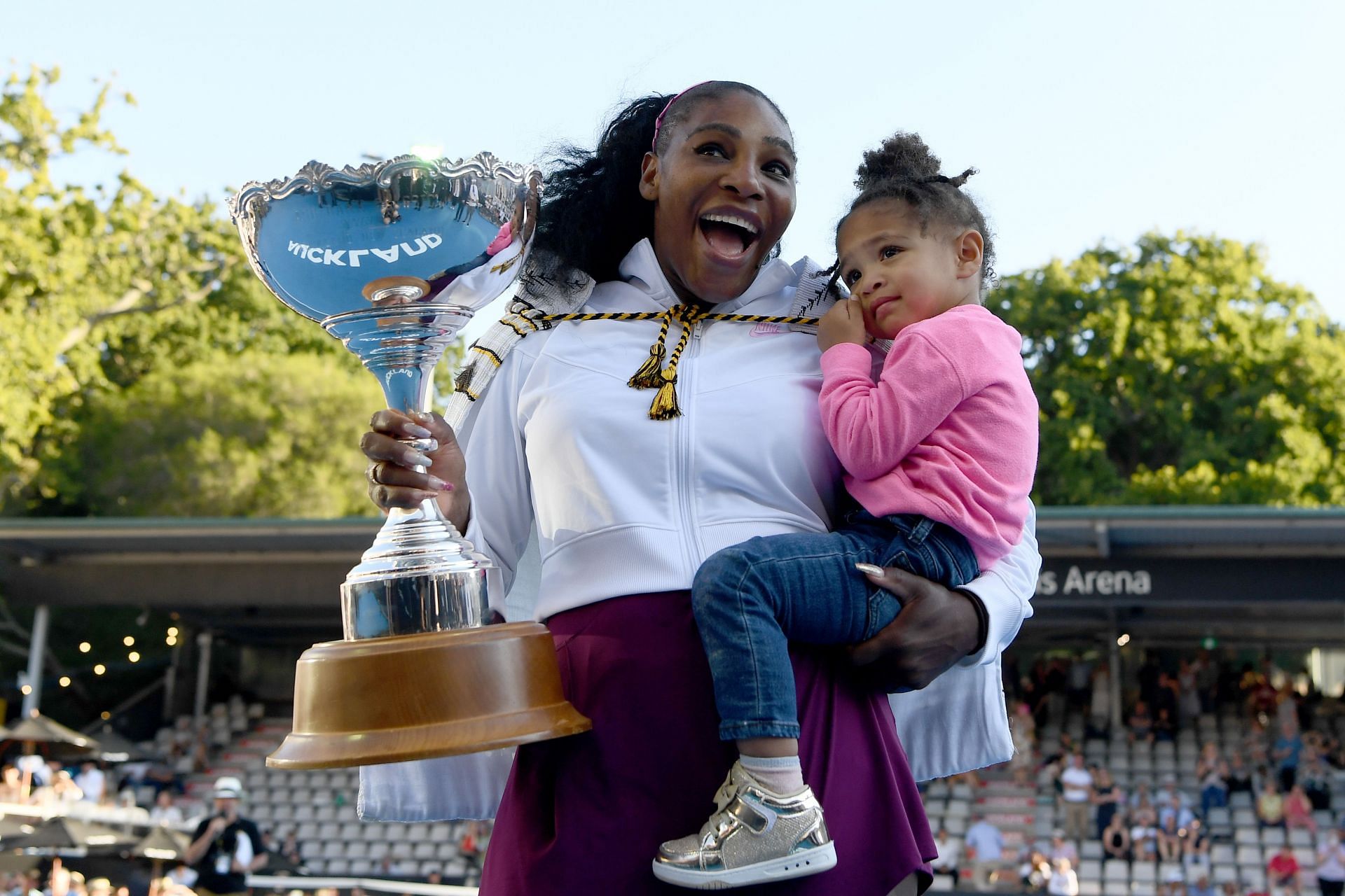 Serena Williams with daughter Olympia after winning the 2020 Women's ASB Classic