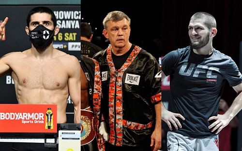 Islam Makhachev (left), Teddy Atlas (center) and Khabib Nurmagomedov (right)