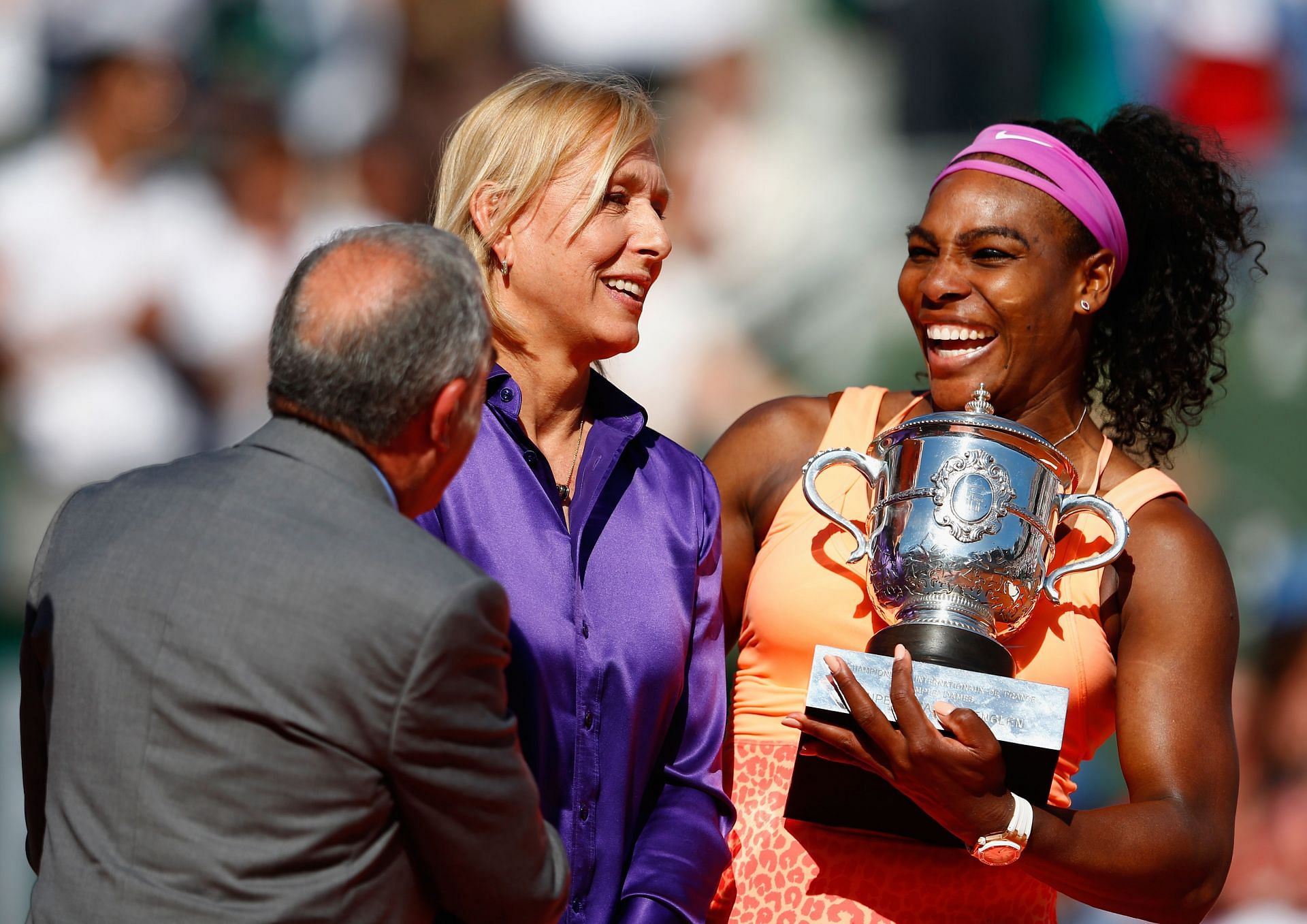Martina Navratilova with Serena Williams after the latter won the 2015 French Open