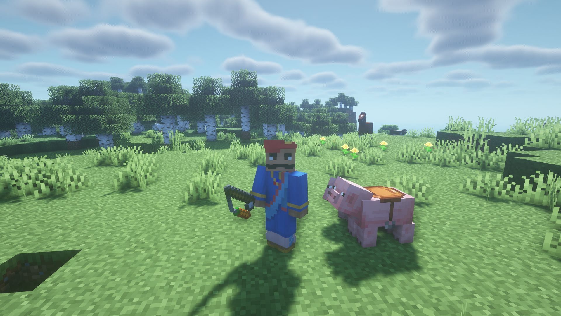 A Pig with a saddle equipped (Image via Minecraft)